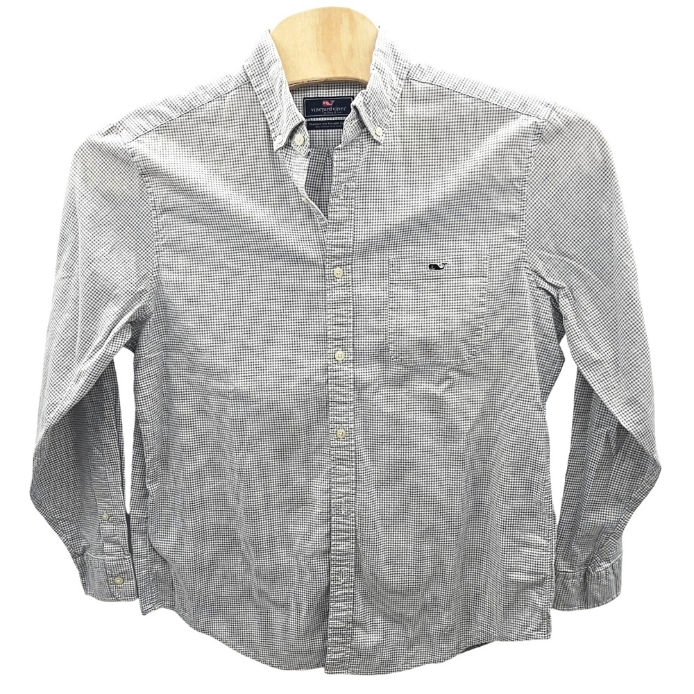 Vineyard Vines Mens Large Classic Fit Tucker Shirt Check Grey White Button Down